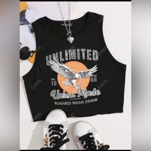 SHEIN Black Crop Top with Graphic Print